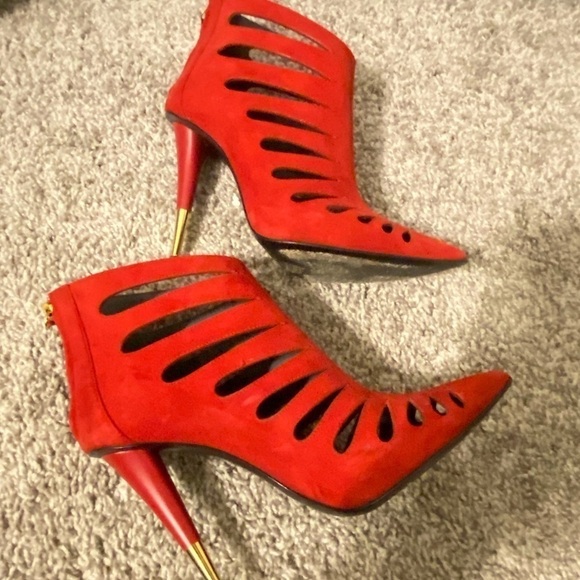 Giuseppe Zanotti Red suede ankle booties, pointed toe high heel women shoes sz 8 - Picture 4 of 4